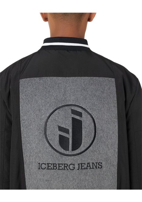 Varsity jacket in panno misto lana nero e grigio con inserti nylon cordura e logo Iceberg Jeans ICEBERG JEANS | Giubbotti | O0416452U980